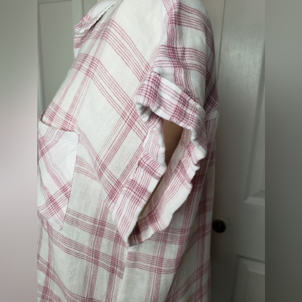 Rails Buttondown Linen Short Sleeve Plaid Top S C… - image 3